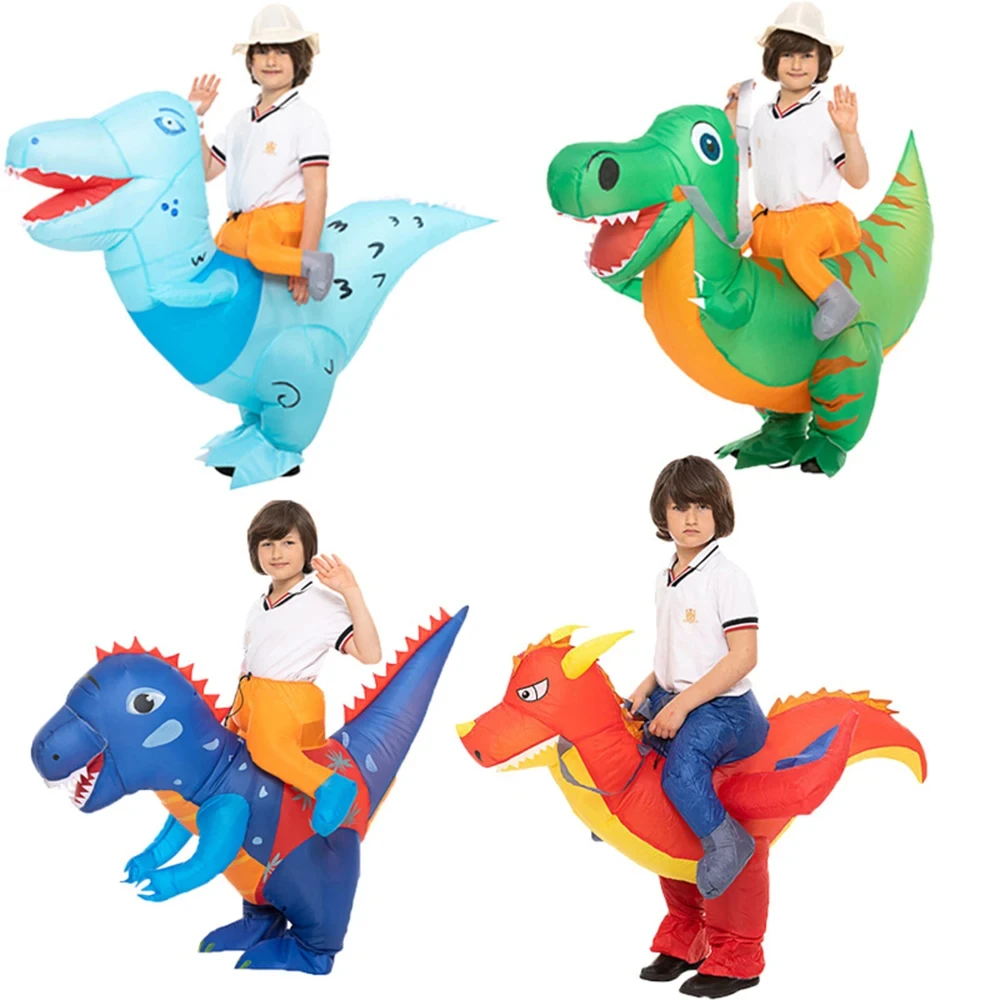 Funny Dress Up Riding Dinosaur Inflatable Costume for Kids Boys Girls Cosplay Disfraz Holiday Party Halloween Christmas Costumes