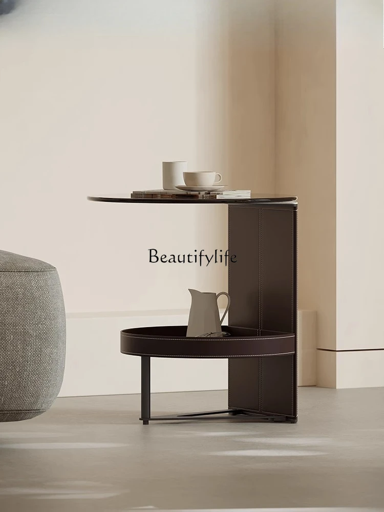 

10*Tempered glass round edge table Italian minimalist shelf balcony coffee table