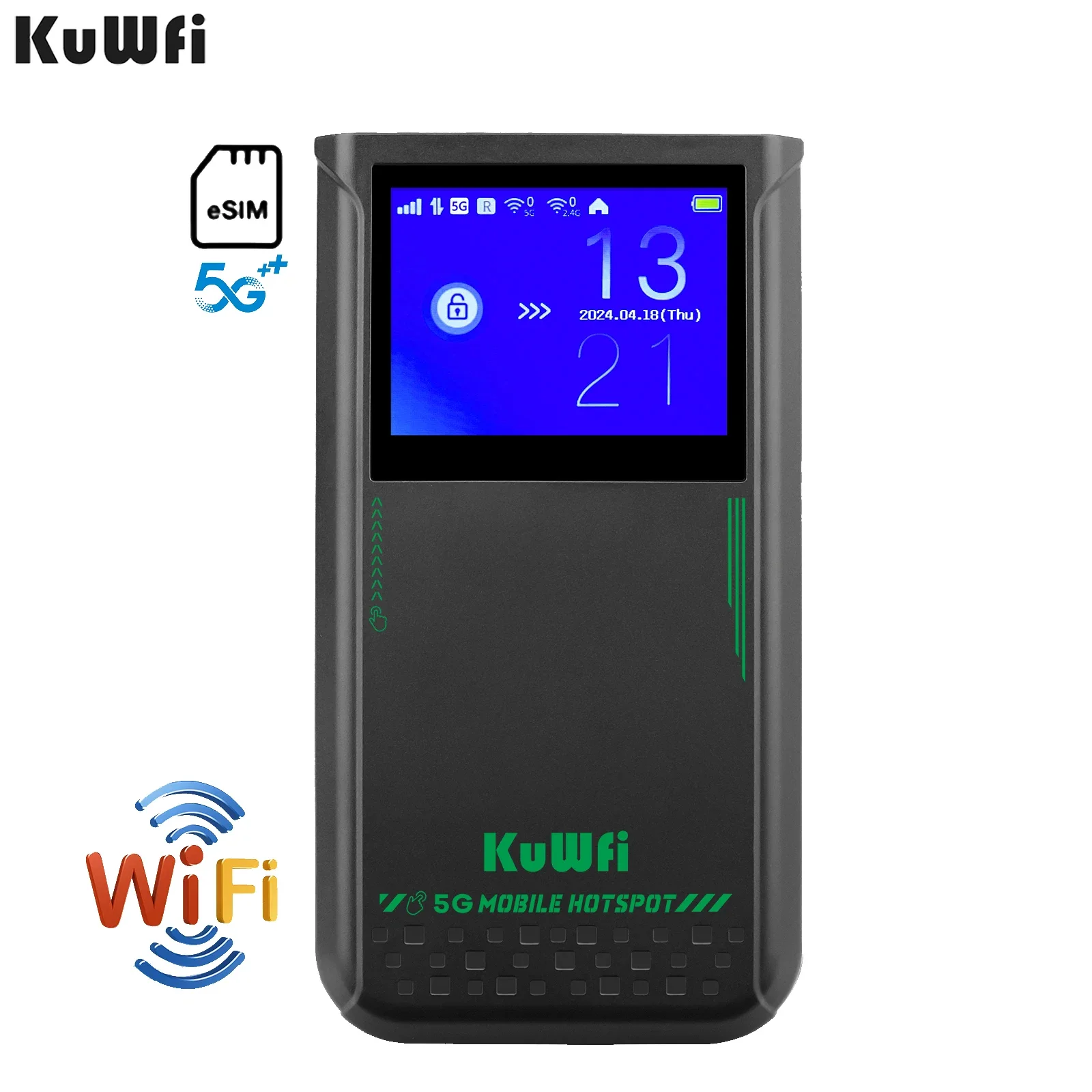 4500mah battery KuWFi esim wifi router 2.4g 5g 6g wifi mobile network router eSim 5g cpe 3000mbps 5g sim card router