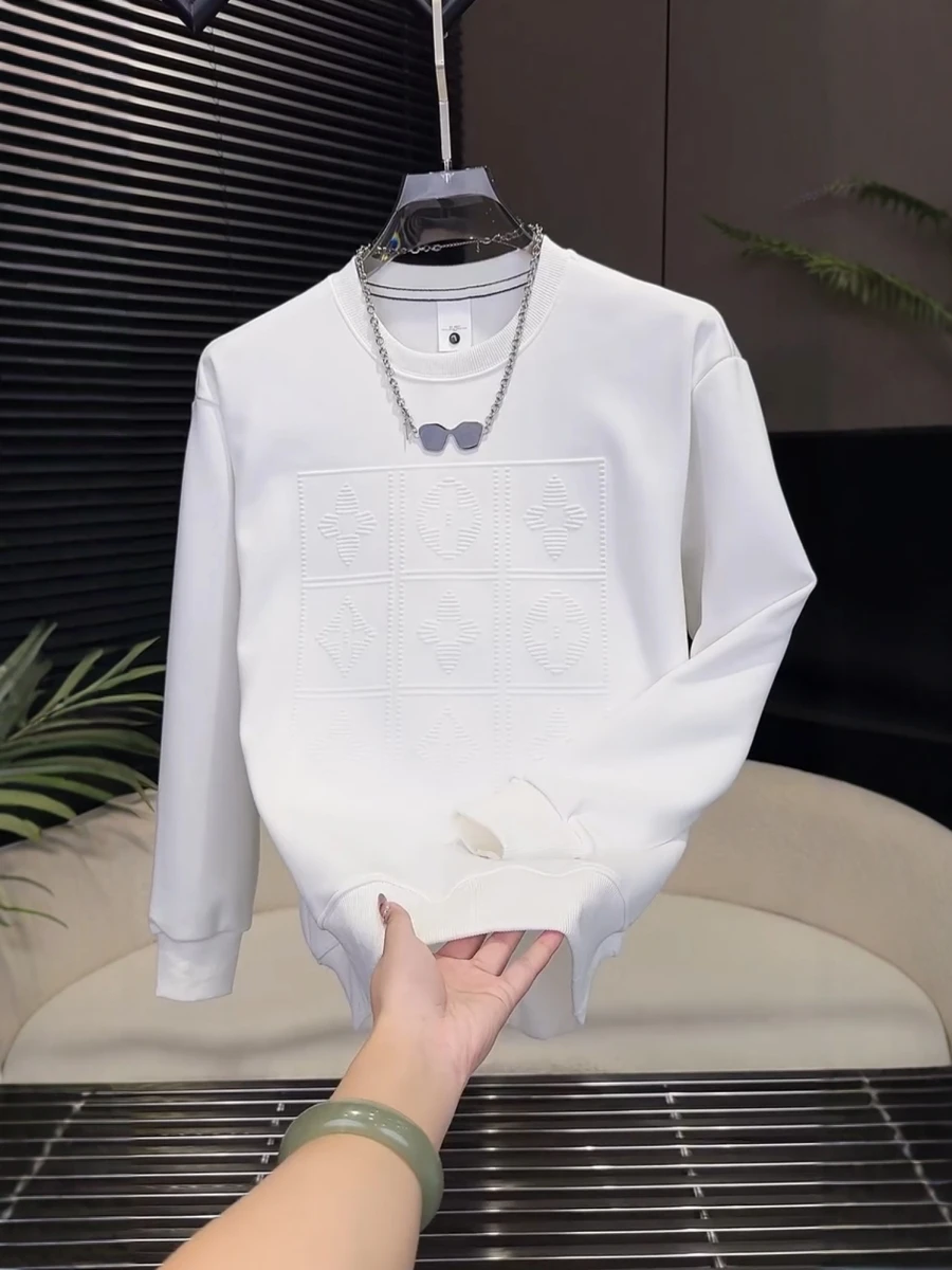 

Модная мужская толстовка с флисовой подкладкой, круглым вырезом, теплая, комфортная, с длинными рукавами, геометрическим узором, простым дизайном, осенняя.