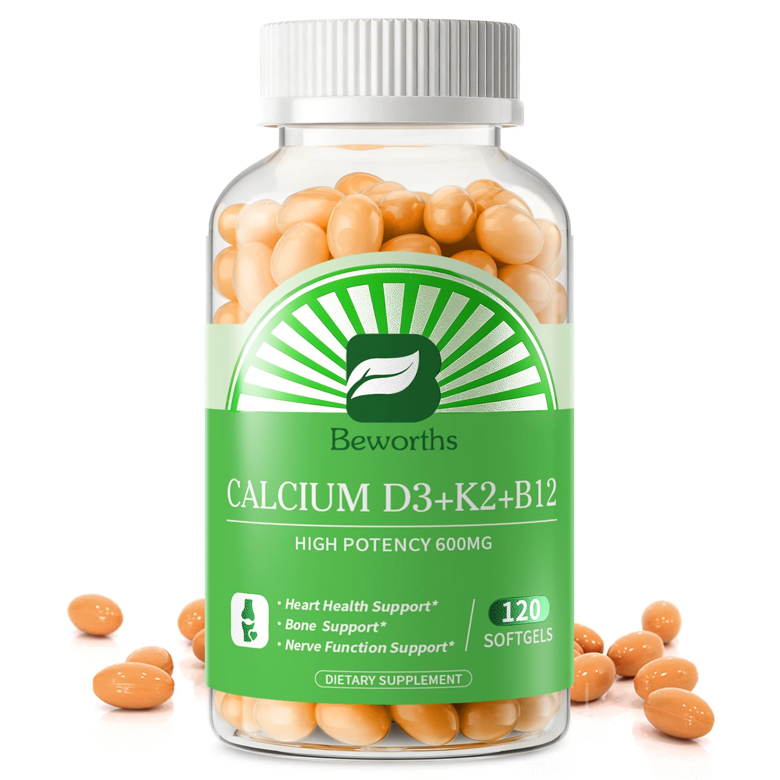 BEWORTHS Cápsula de calcio con vitamina D3 y K2, alta absorción de calcio, soporte para la salud inmune y ósea, mejora la flexibilidad de las articulaciones
