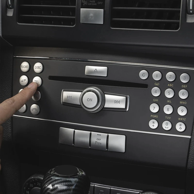 Car Air Conditioning CD Panel Button ABS Silver Decorative Sticker for Mercedes-Benz C-Class W204 GLK X204 20
