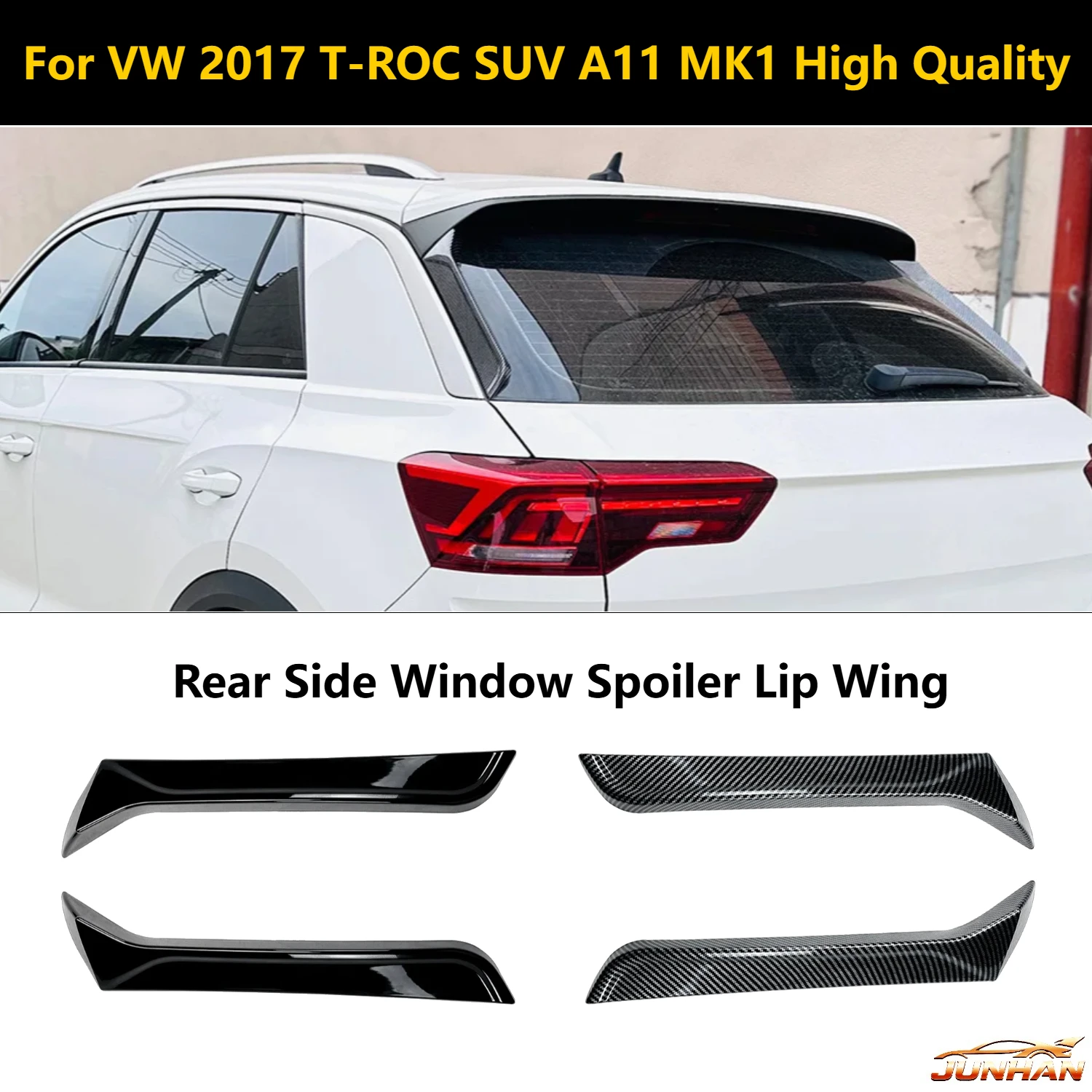

For VW 2017T-ROC SUV A11 MK1 R R-Line TSI TDI Rear Side Window Spoiler Lip Wing By High Quality ABS Gloss Black Body Kits Tuning