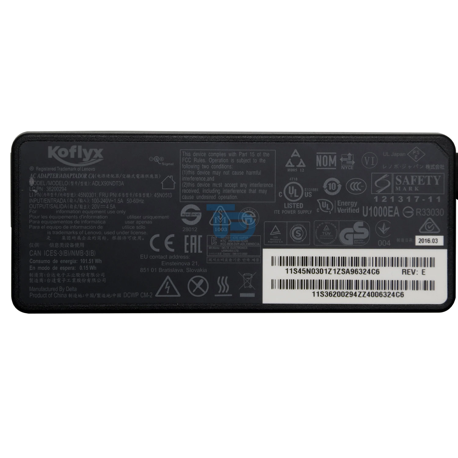 Koflyx Laptop Power Adapter charger 20V 4.5A 90W 7.4mm for lenovo ThinkPad X230/T430/T460s/T530/W530/L430 Laptop Edge E430/E435
