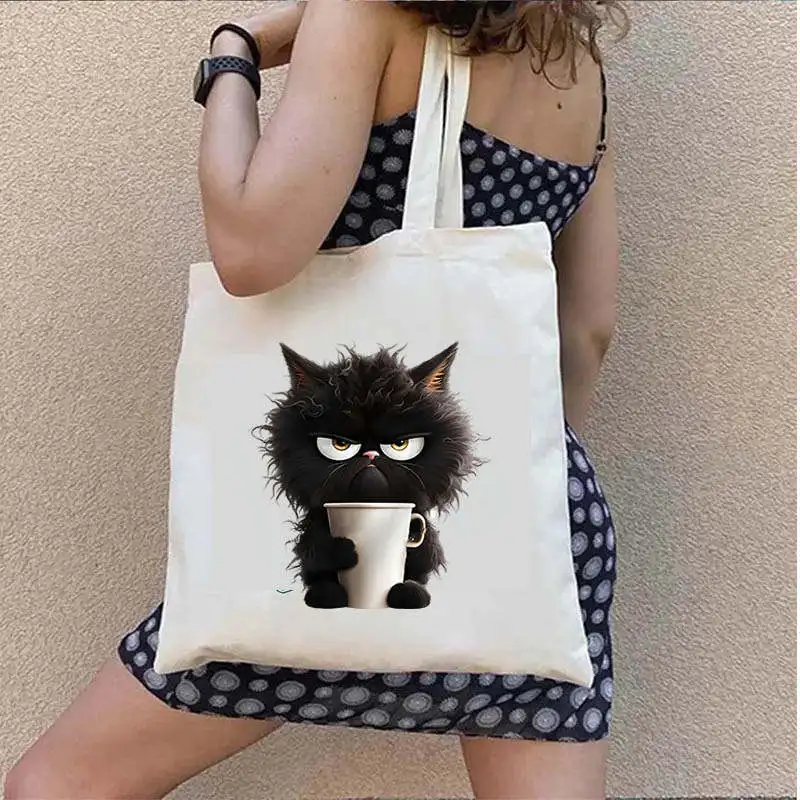 

2PC Cute Kitten Cat Pattern Printed Women Shoulder Bag Kawaii Shopper Shopping Canvas Bag Fashion Girl Handbags Shoulder Bag