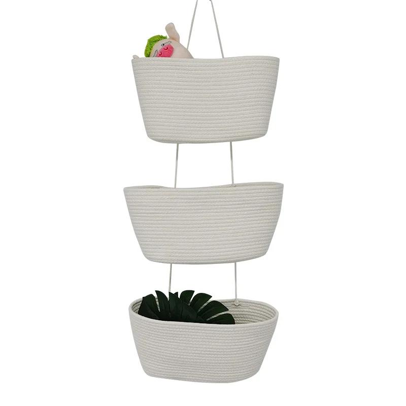 

Cotton Rope Hanging Basket 3-Tier Wall-Mounted Sundries Clothing Storage Over The Door Flower Pot Interior Decoration Basket