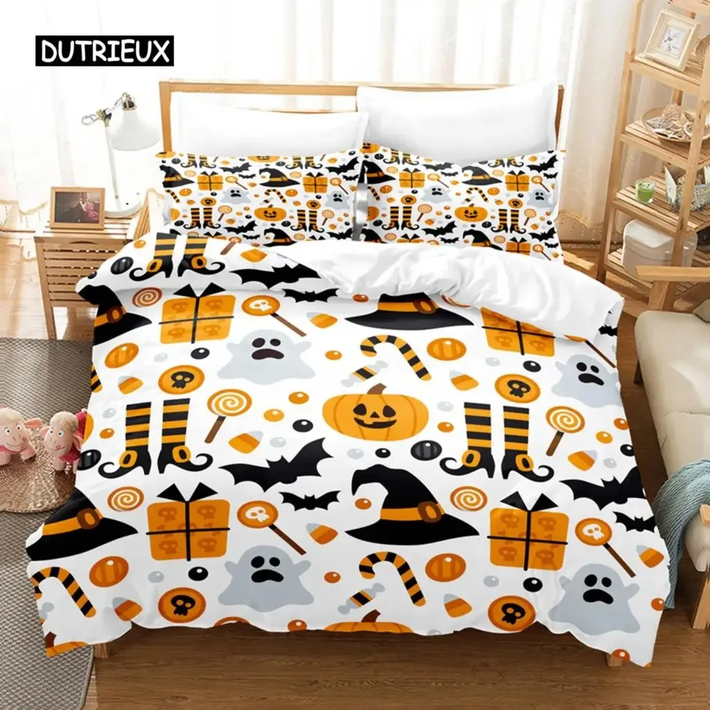 

Halloween Duvet Cover Cartoon Pumpkin Twin Comforter Cover Lantern Bedding Set Polyester Ghost Quilt Cover for Kids Boys Girls