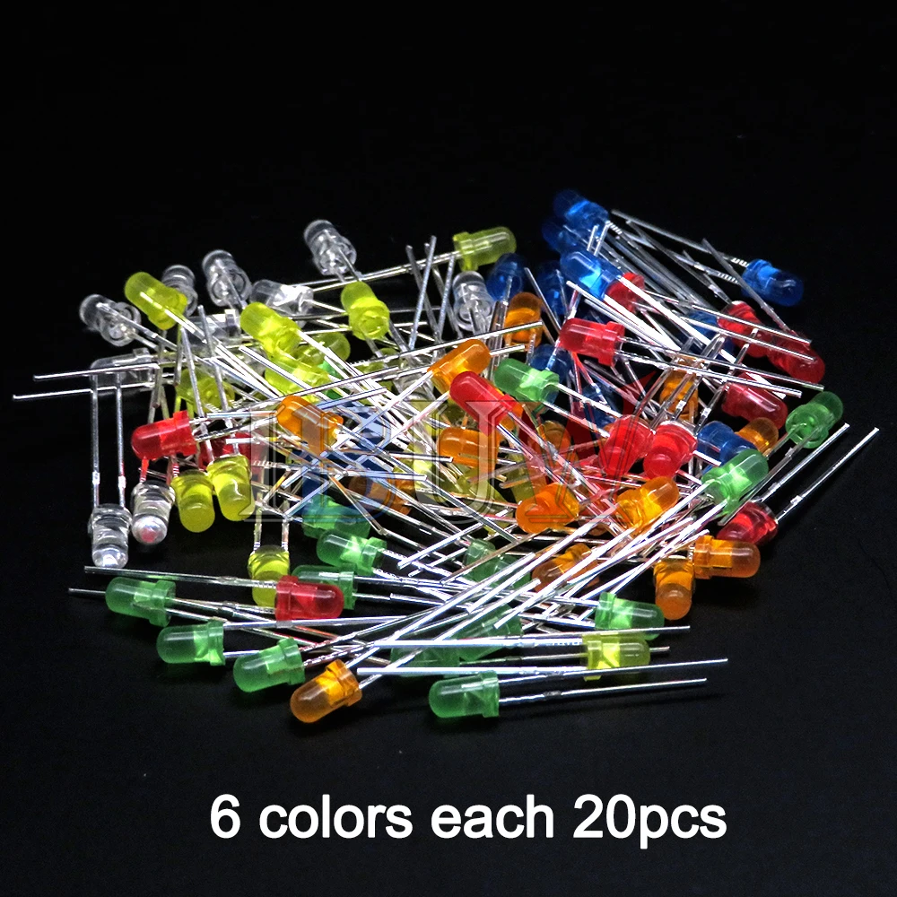 100PCS/lot 3mm LED Diode F3 Assorted Kit ibuw White Green Red Blue Yellow Orange Pink Purple Warm White DIY Light Emitting Diode