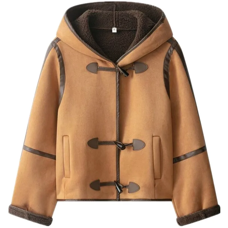 المرأة Thiened فرو الضأن Jaet 2025 الخريف جديد Sle قبعة معطف الجلود والفرو الطويل Sve طول منتظم