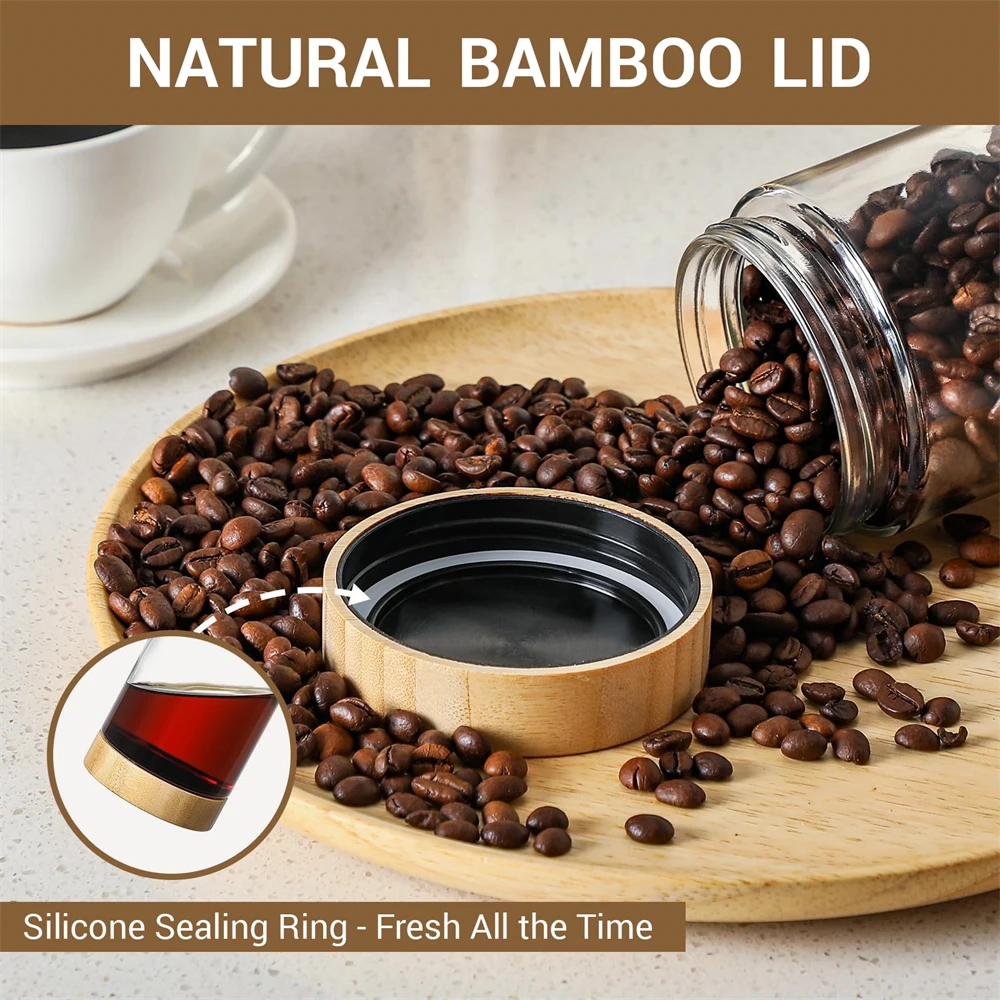 4 عبوات من الجرار الزجاجية مع غطاء محكم 16 أونصة حاوية الشوفان أثناء الليل مع أغطية من الخيزران برطمانات تخزين الوجبات الخفيفة الزجاجية والزبادي والسكر #2