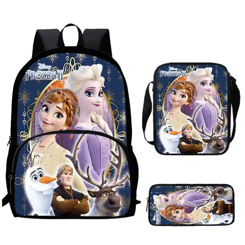 Cartoon Frozen Princess Elsa Child Backpack with Front Pocket,Shoulder Bag,Pencil Bag for Aged 5-10 Anime Bag Boy Girl,Best Gift