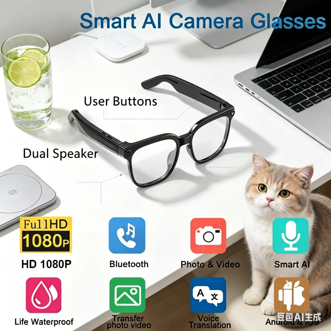 

Splendid AI Smart Glasses 8K HD Photochromic Multifunction Bluetooth Calling Voice Assistant Music Player Translate Camera