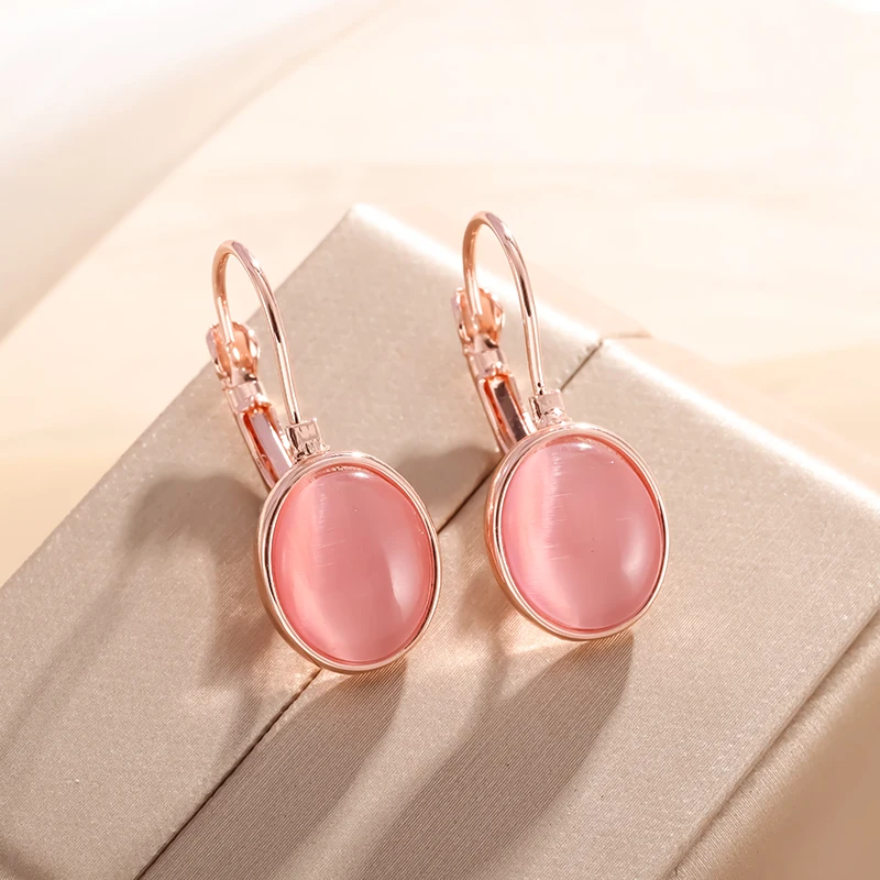 Light Luxury Pink Cat\'s Eye Pendant Earrings Women\'s Fashion Oval Hypoallergenic Versatile Wedding Dinner Party Earrings Gift