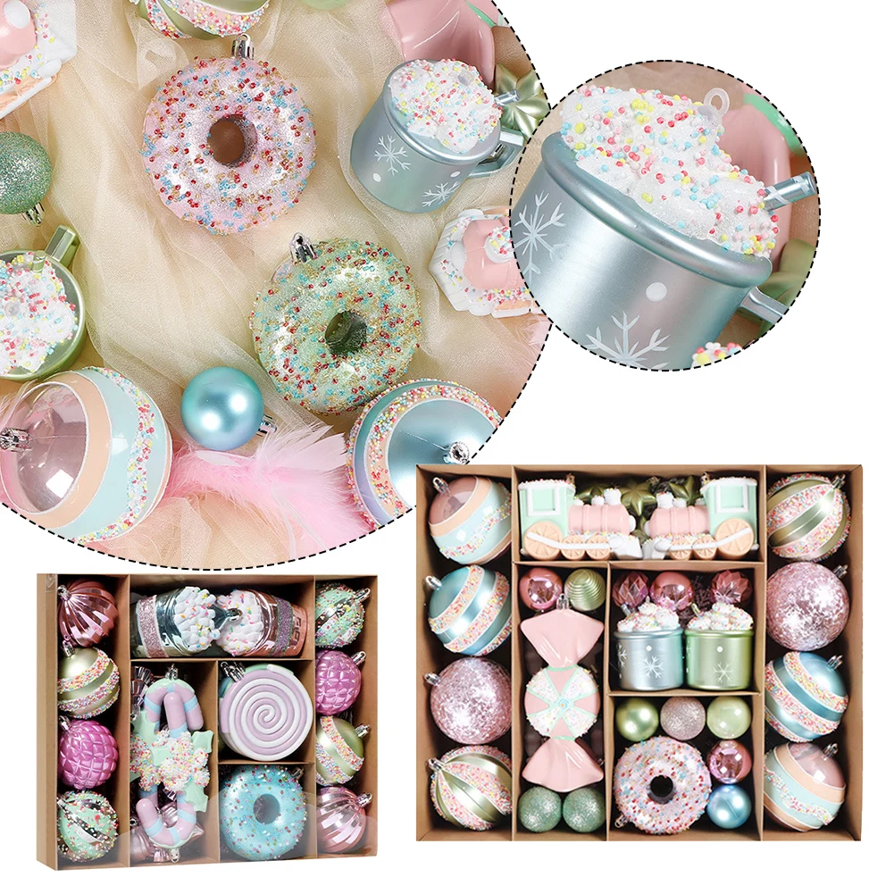 

1box Christmas Balls Macaron Ice Cream Donut Candy Shape Balls Ornament Xmas Tree Hanging Pendant For Navidad New Year Natal