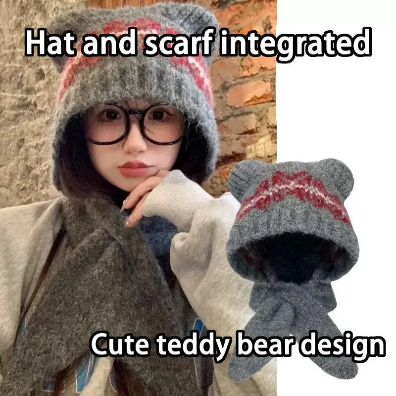 

Милая вязаная шапка-медведь из смесовой шерсти, осенне-зимняя теплая шапка-ушанка в стиле Лэй Фэн