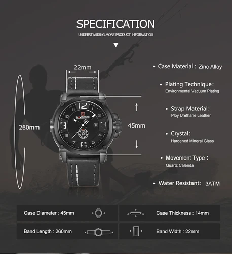 Imagen 2 del producto NAVIFORCE, marca de lujo, reloj deportivo militar de cuarzo para hombre, reloj analógico con fecha, reloj de pulsera con correa de cuero, reloj Masculino