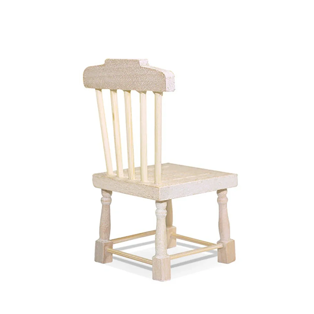 1/12 Dollhouse Miniature Accessories Mini Wooden Chair Model Simulation Stool Furniture Toys for Doll House Decoration