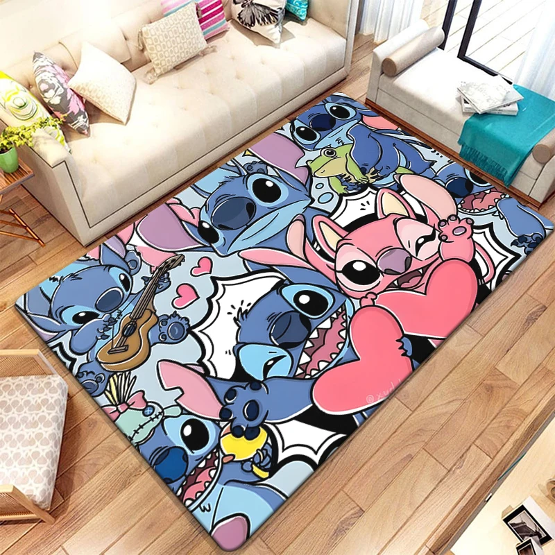 MINISO Stitch Cute Colourful Cartoon HD Print Carpet Living Room Home Decor,Sofa,Beb,Table,Rug,Non-slip,Chair,Mat,Picnic,Camp