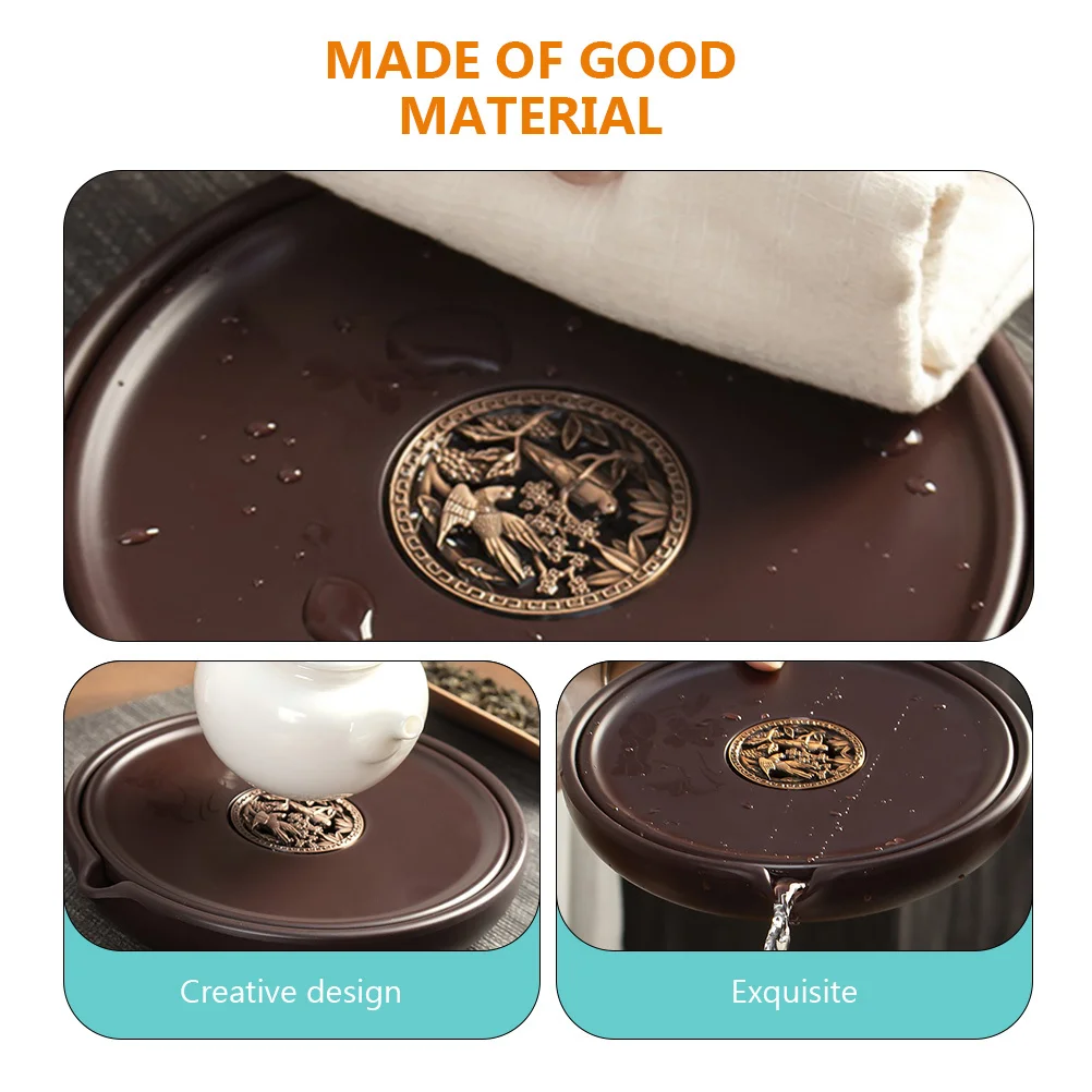 

1Pcs Electric Wood Tea Tray Chinese Style Hollow Teacup Storage Plate Easy Clean Tea Set Display for Home Office