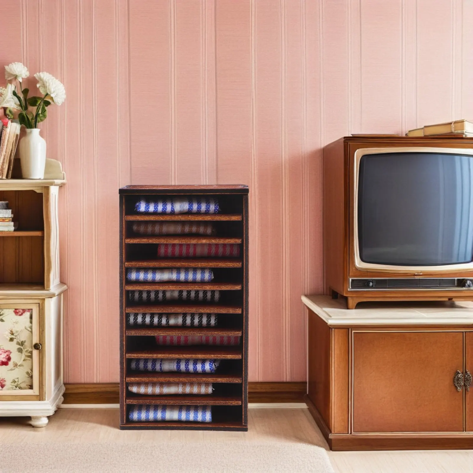 

Miniature Fabric Storage Cabinet 1:12 Scale Realistic Mini House Furniture for Pretend Play Dollhouse Accessories Decorative