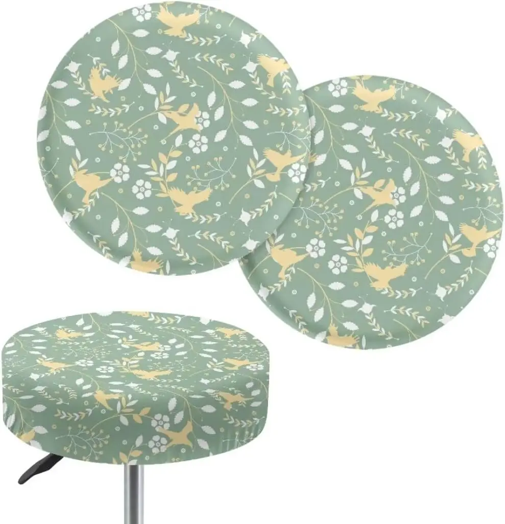 

2Pcs White Floral Stool Covers Round Cute Birds Elastic Bar Stool Seat Covers Protective Cover For Dining Chairs＆Round