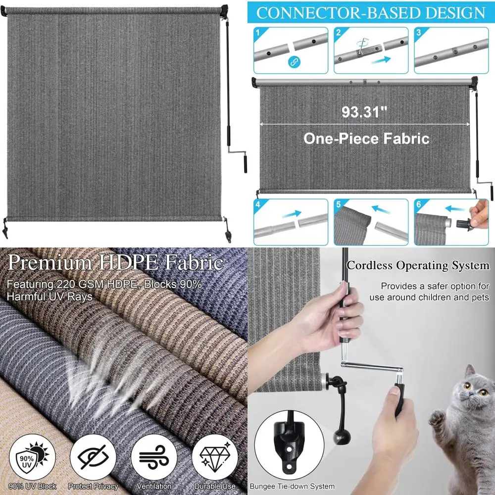 

Cordless Outdoor Patio Shades 8x8 Feet, 90% UV Protection, Roll Up Blinds for Exterior Use, Two-Size Options