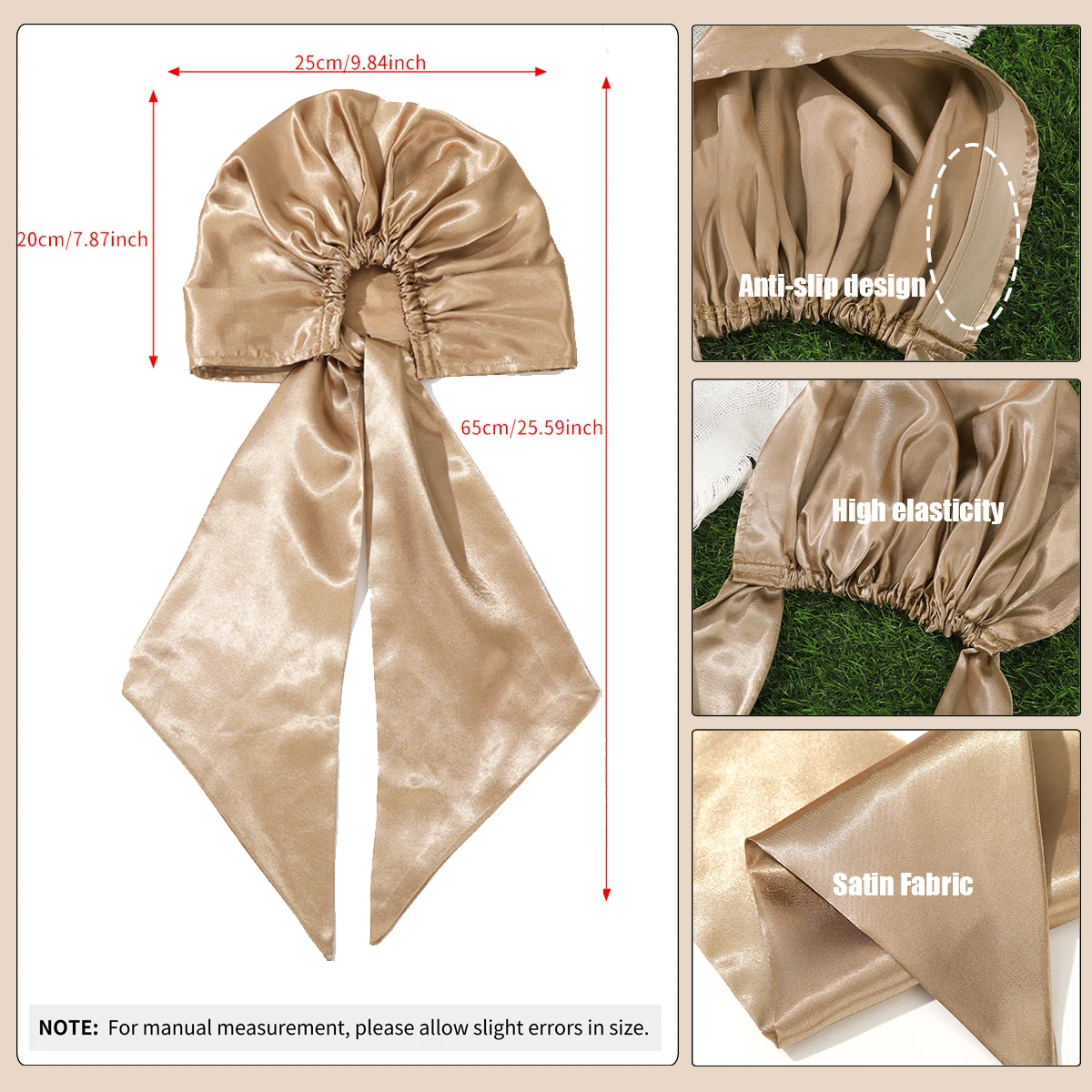 AWAYTR Bohemia Printed Satin Silk Hat Cap Hijab Scarf Headband Women Hat Turban Cap Silky Bonnet Head Scarf Elastic Hair Band
