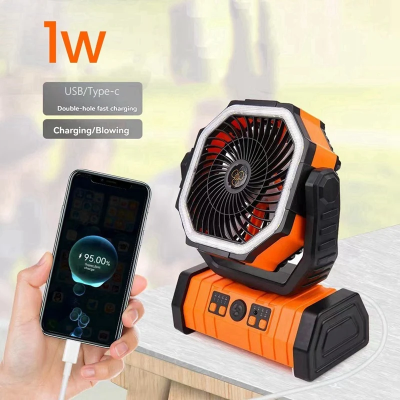 ABGR-10000Mah Akku-Lüfter, wiederaufladbar, mit Haken und hellem LED-Licht, Fernbedienung, Timer, automatische Oszillation, kabelloser Lüfter