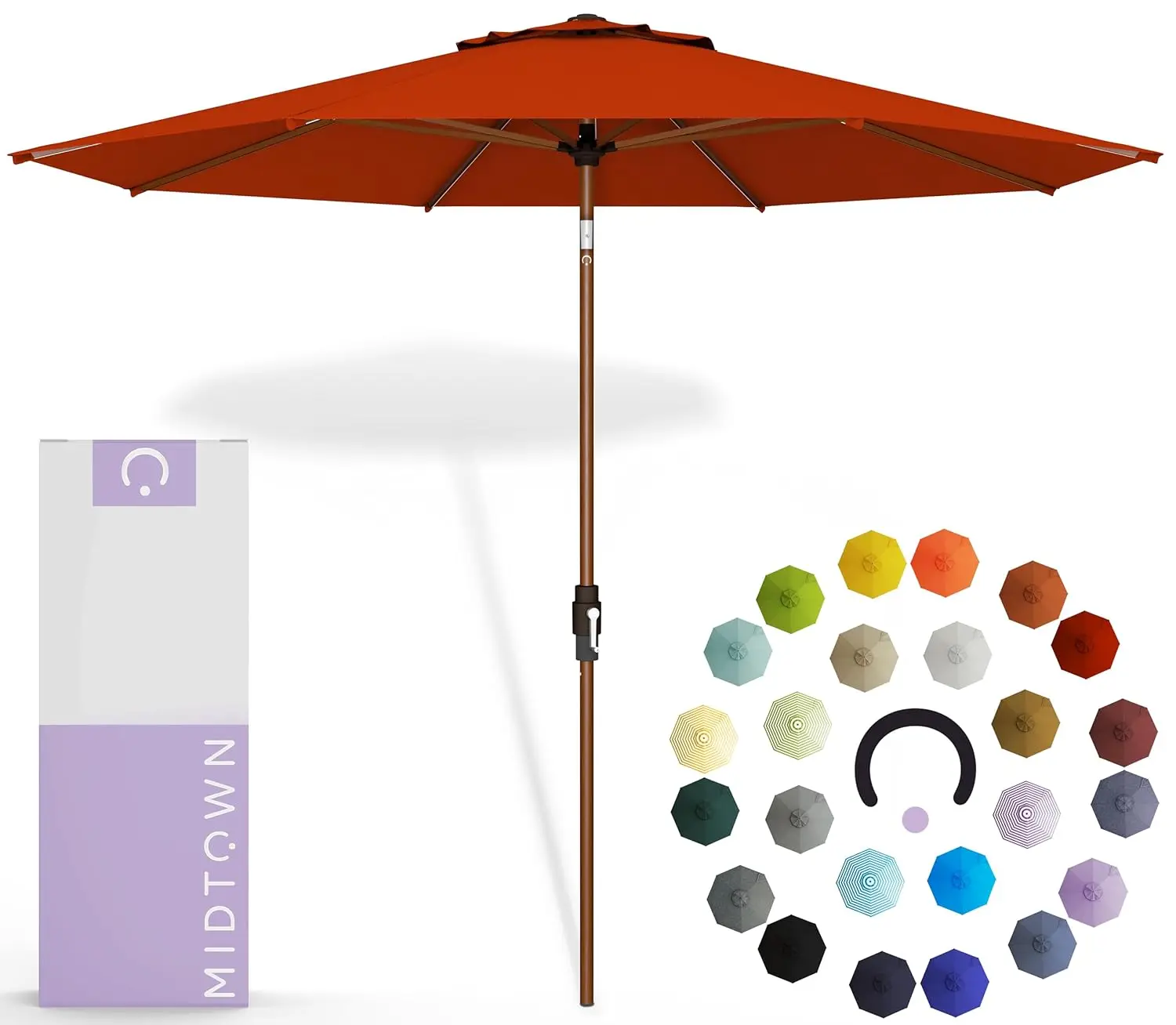 

Wooden Patio Umbrella 360° Swivel Tilt 9Ft 8 Fiberglass Ribs Terylast Fabric Pool Garden Porch, Customized