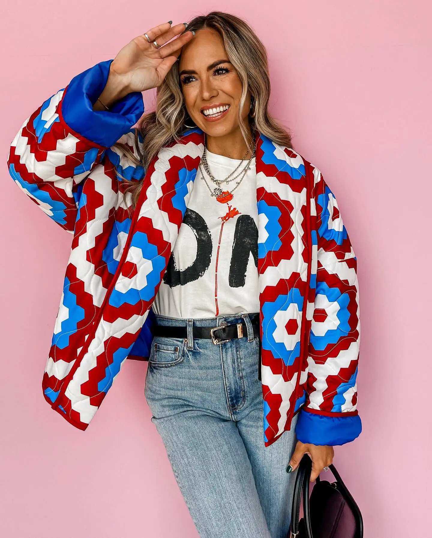 Flower Print Fashion Winter Coat 2024 New Casual Quilted Cotton Jacket Retro Turn Down Collar Loose Streetwear Autumn Outwear
