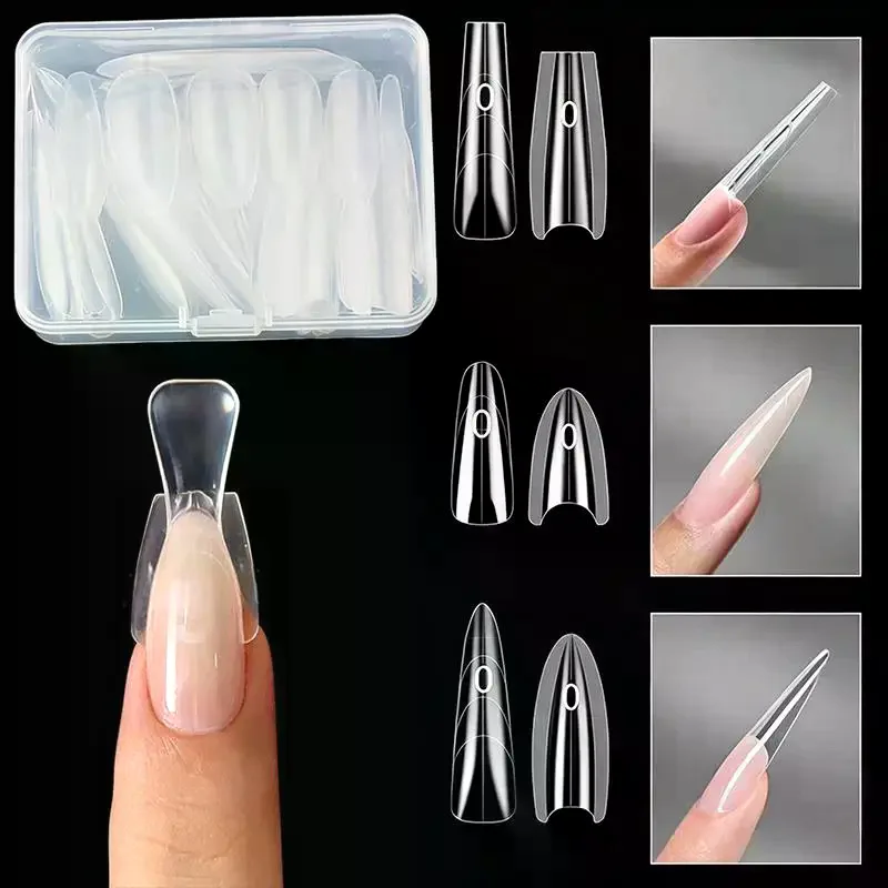 60pcs/box Coffin Dual Nail Forms Sandwich Nail Extension Molds Acrylic Tool Kit For Beginners