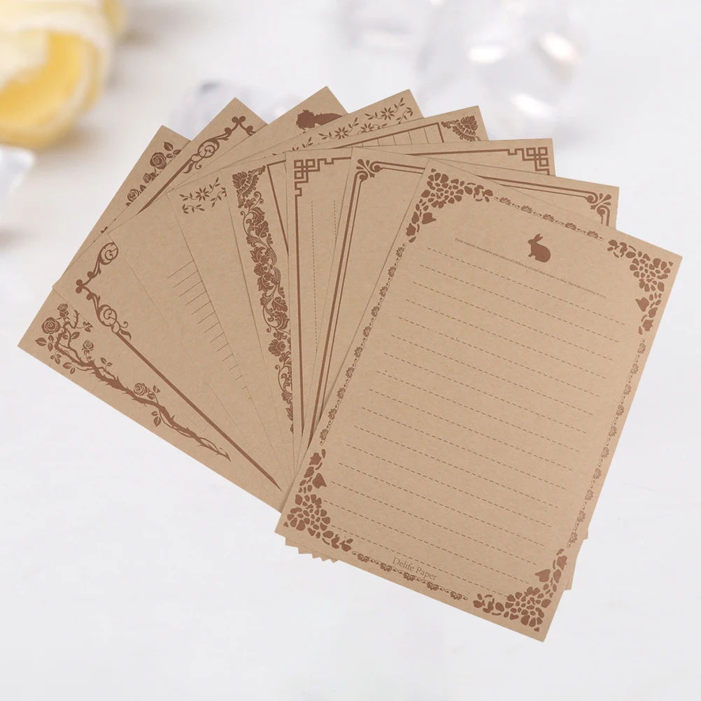 

8 Pcs Vintage Stationery Paper for Writing Letters Horizontal Grid Kraft Creative