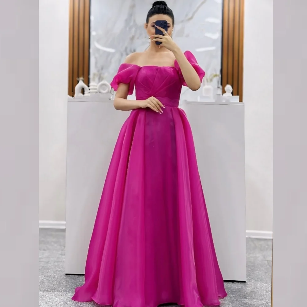 

Evening Saudi Arabia Organza Draped Pleat Ruched Cocktail Party A-line Off-the-shoulder Bespoke Occasion Gown