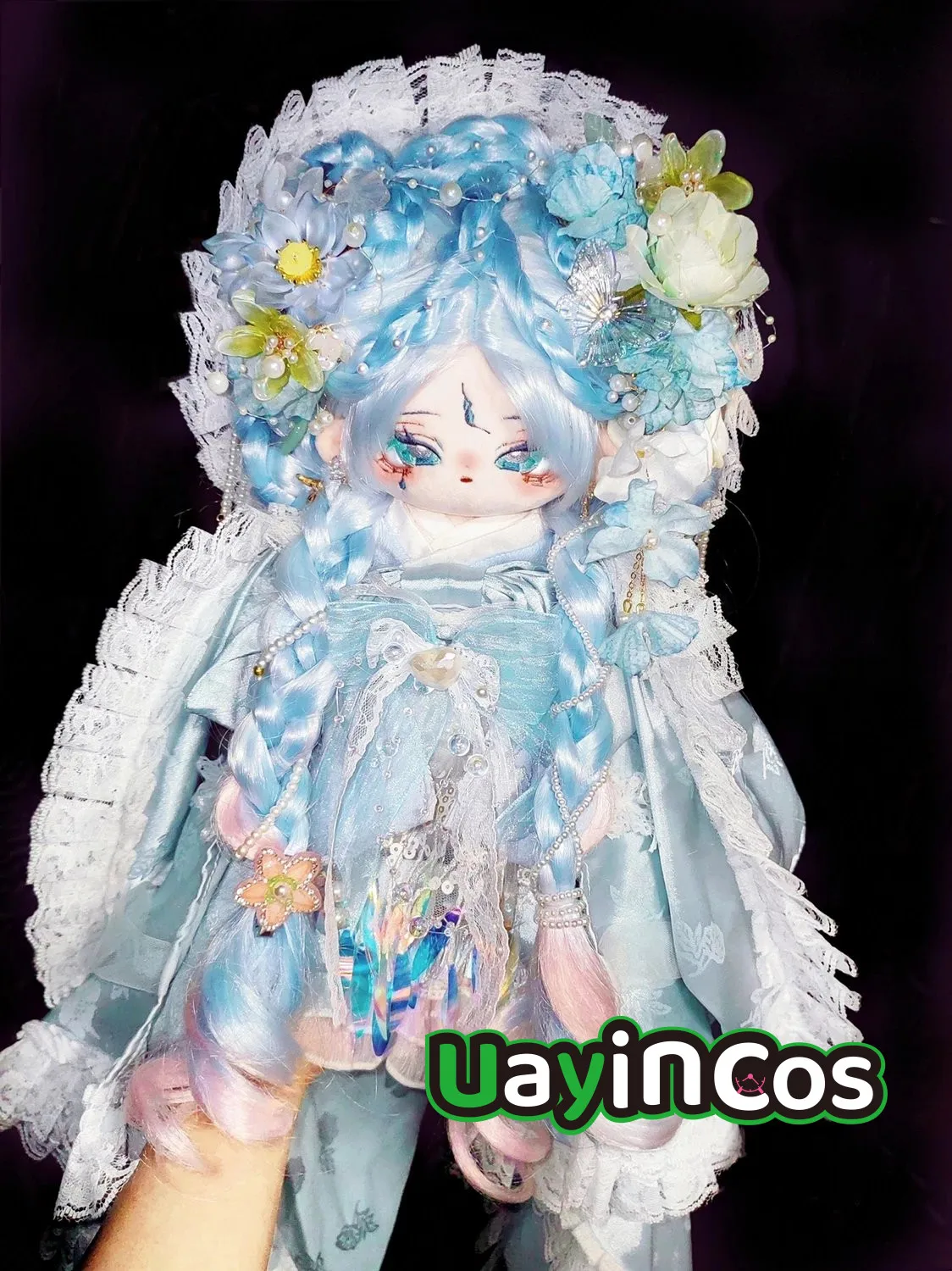 

Anime qing lin mian Angel Princess Fairy Girl Blue Wig Hair Stuffed 30cm Long legs Plushies Plush Cotton Doll Body Toy For Kid