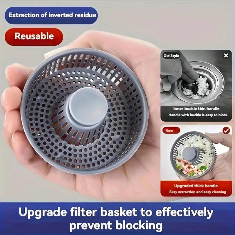 3 in 1 Pop Up ABS Silver Plated Sink Kitchen Filter Sink Strainer Drain Basket Stopping Blockage Bouncing Core Leak-proof Plug