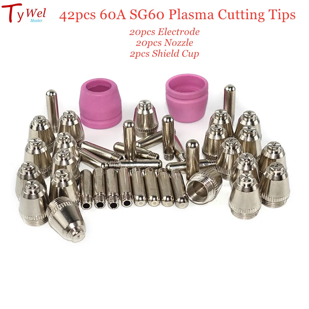 42pcs AG60 Premium Plasma Cutter Consumables SG55 Cutting Torch 60A Plasma Cutting Machine Shield Cup Nozzle Electrode