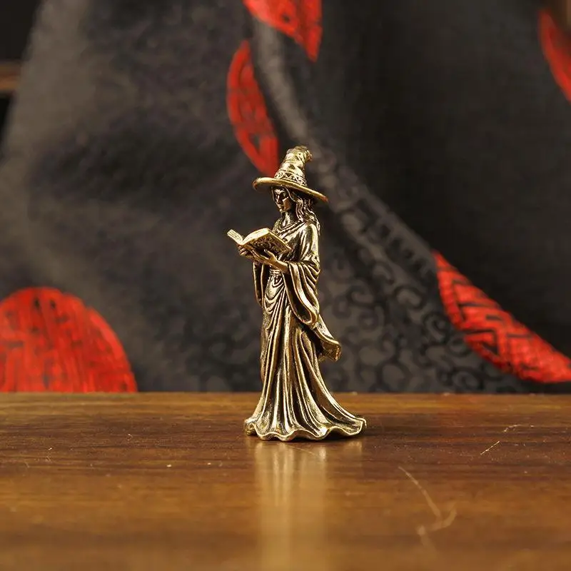 Messing-Zaubererfigur, Vintage-Magier-Statue für Schreibtischdekoration, Fantasy-Sammlerstück, einzigartige Büro- und Bücherregal-Dekoration ​ – Detail 7
