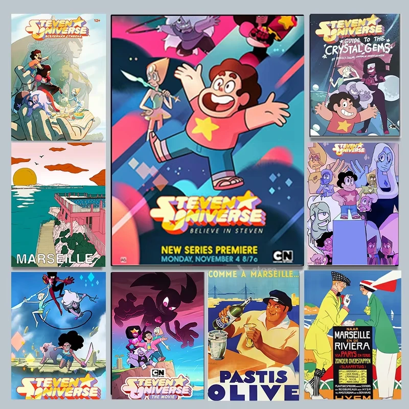 Frankreich Marseille Anis Olive Travel und Steven Universe Big Donut Hot Anime Poster Kunst Wandmalerei Leinwand Malerei Home Decor