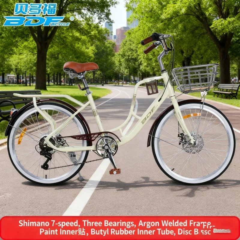 

Adult 24/26 Inch 7-Speed Coffee Truck White Bicycle Recreational Speed-Changing Commuter Vehicle