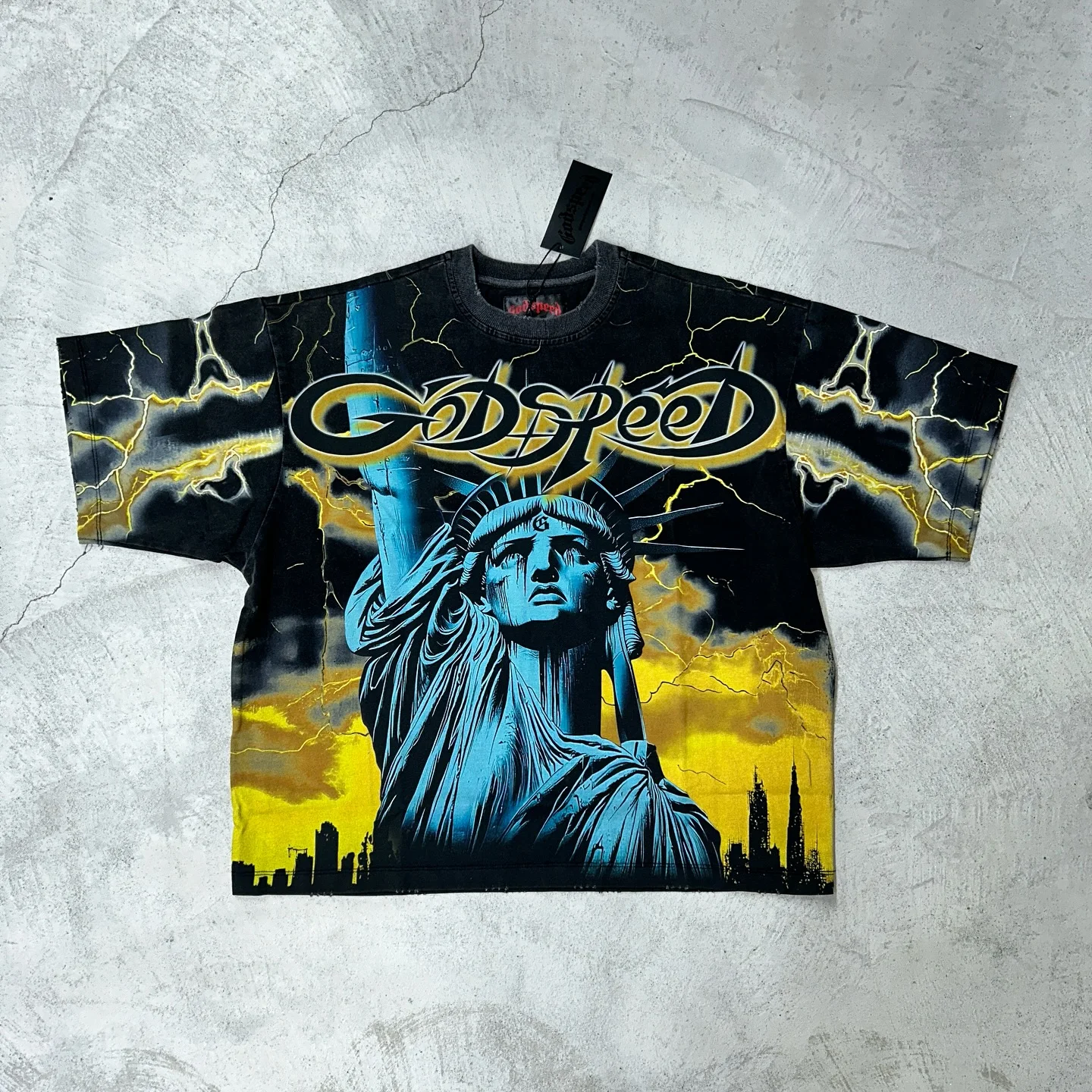 

Golden Lightning Statue of Liberty graphic t shirts oversized streetwear short sleeve y2k harajuku New York t shirt men clothing