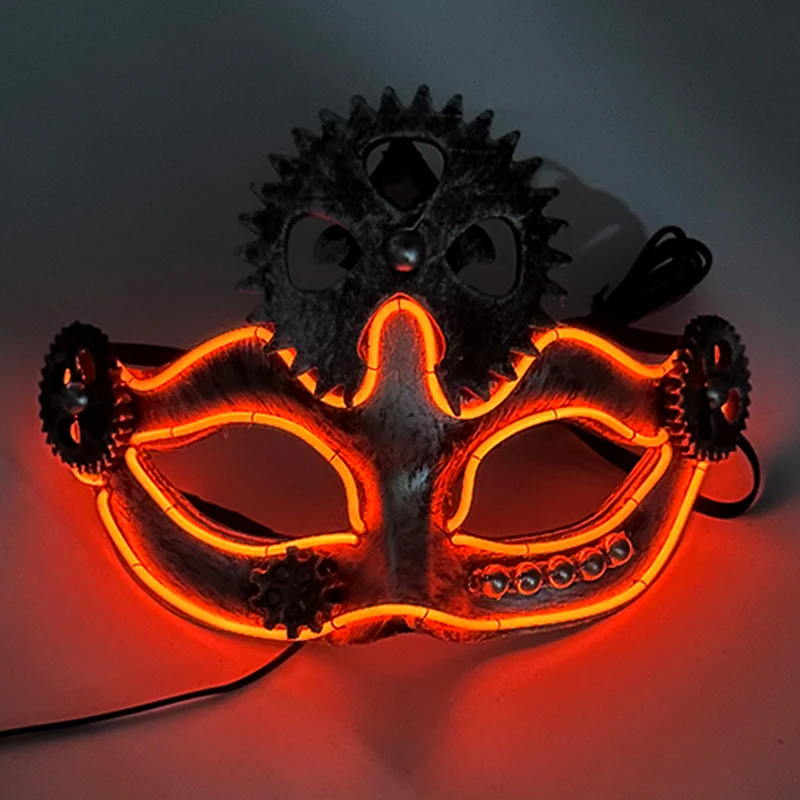 Mascarilla LED Steampunk para fiesta de disfraces, máscara de maquillaje con plumas para carnaval, Navidad, baile, Club nocturno