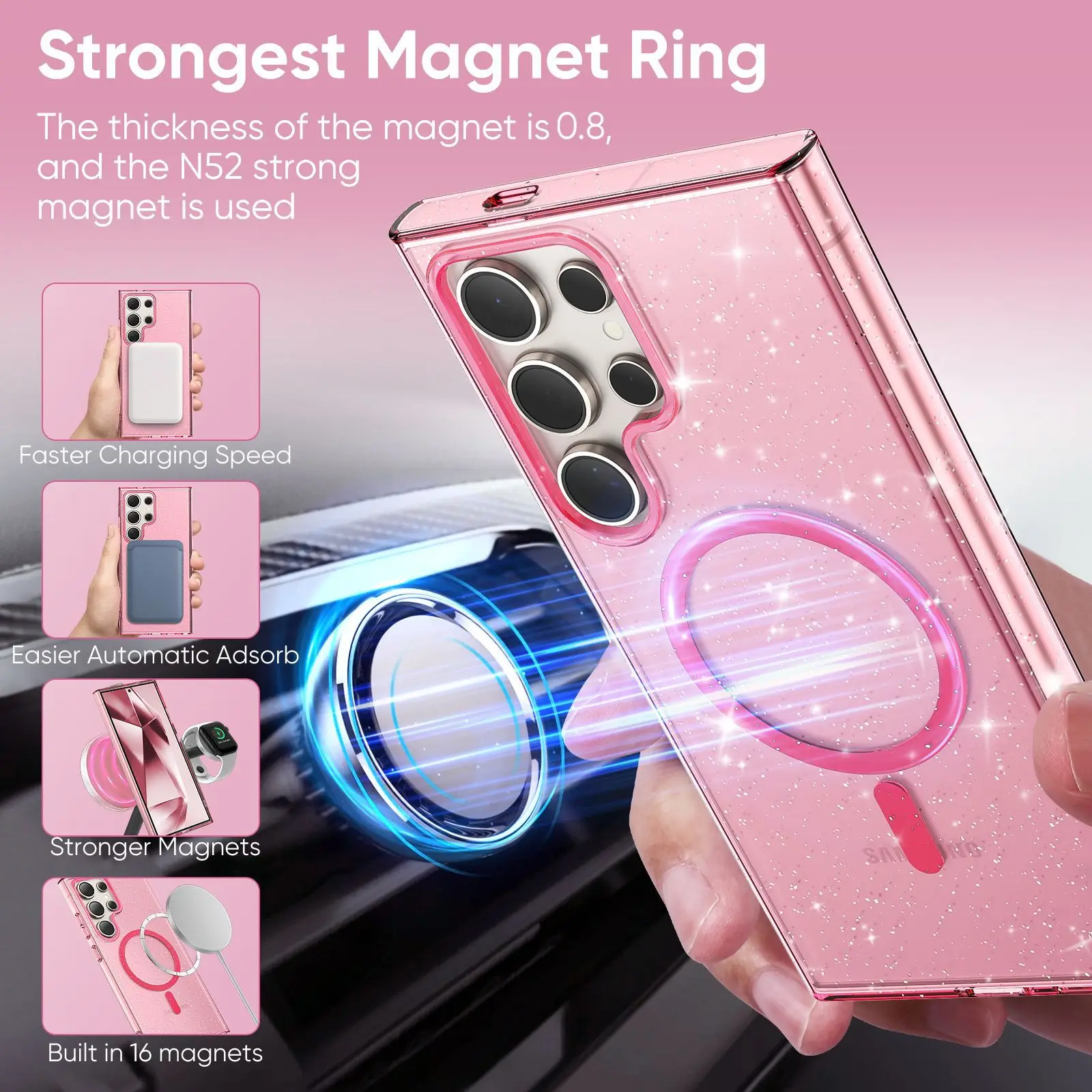 SYMMETRY Transparente Glitzer-Schutzhülle für Samsung S26 S25 S24 S23 FE Plus Ultra für Magsafe Magnetische OTT-Box Sturzsichere Abdeckung – Detail 6