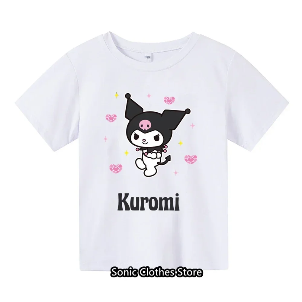 Kawaii Kuromi T-shirt 3-14 Year Old Children's Cartoon Anime Pattern Children's Girls Boys Fashion Short Sleeves