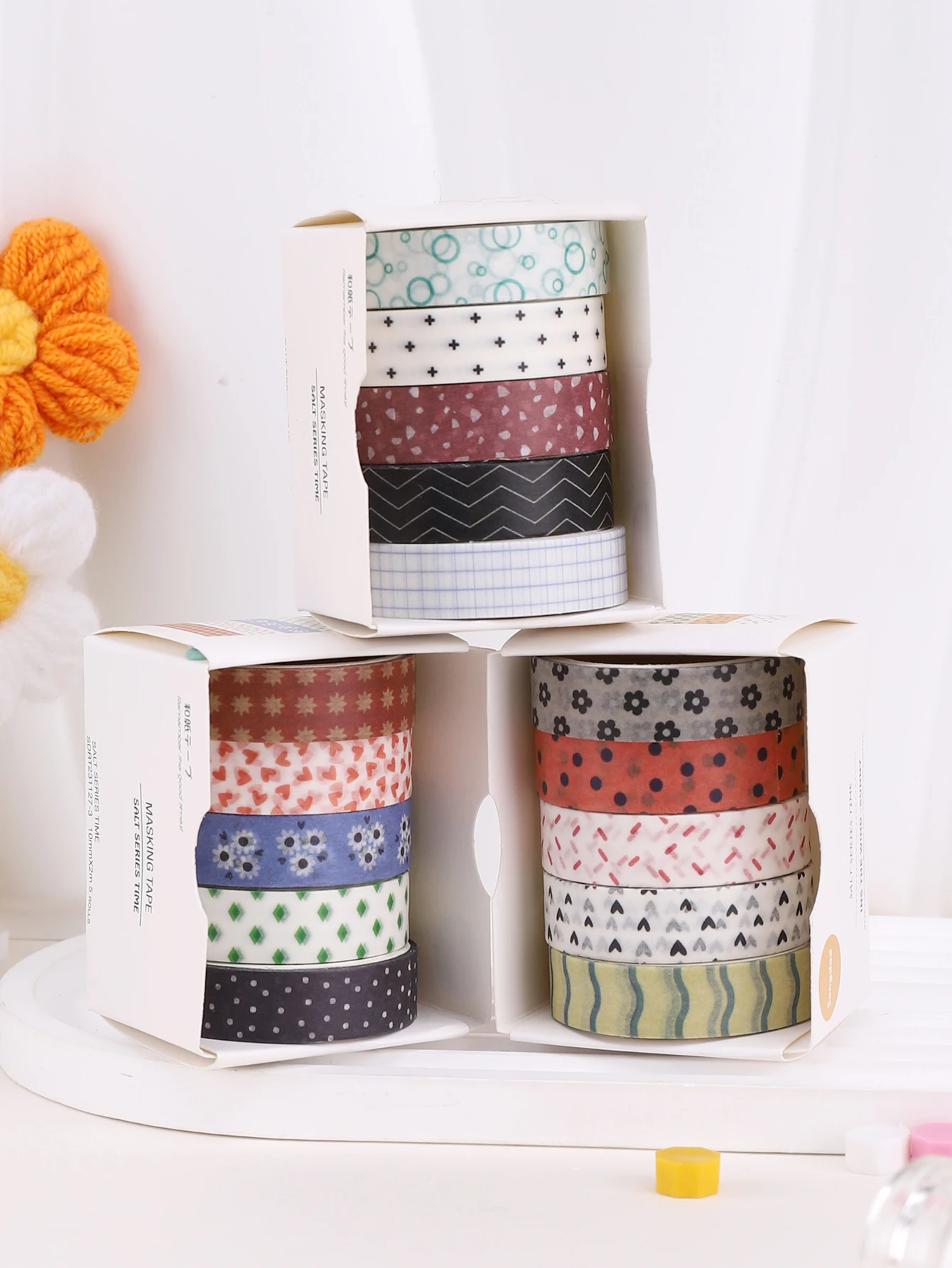 

5 рулонов/коробка Цветная лента васи Декоративные ленты для скрапбукинга, подарочная упаковка - Канцелярские принадлежности для скрапбукинга Клейкая лента васи