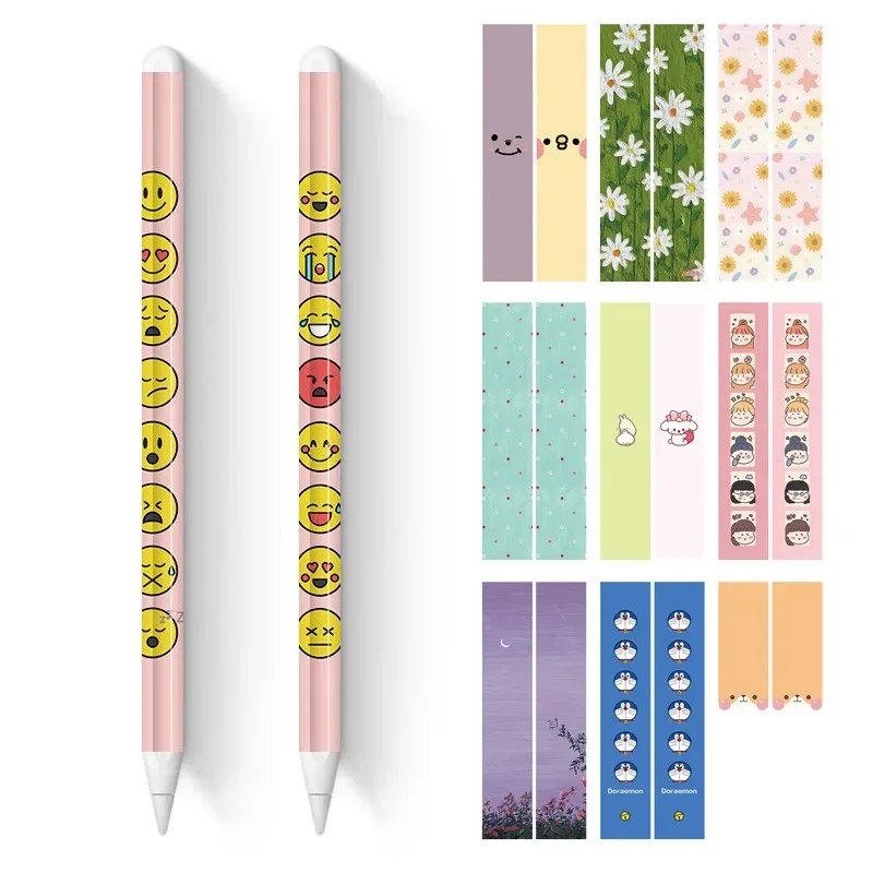 2 buah/lot stiker Film penutup kulit cantik bunga Doraemon Pooh the Pooh lucu untuk Apple Pencil 2