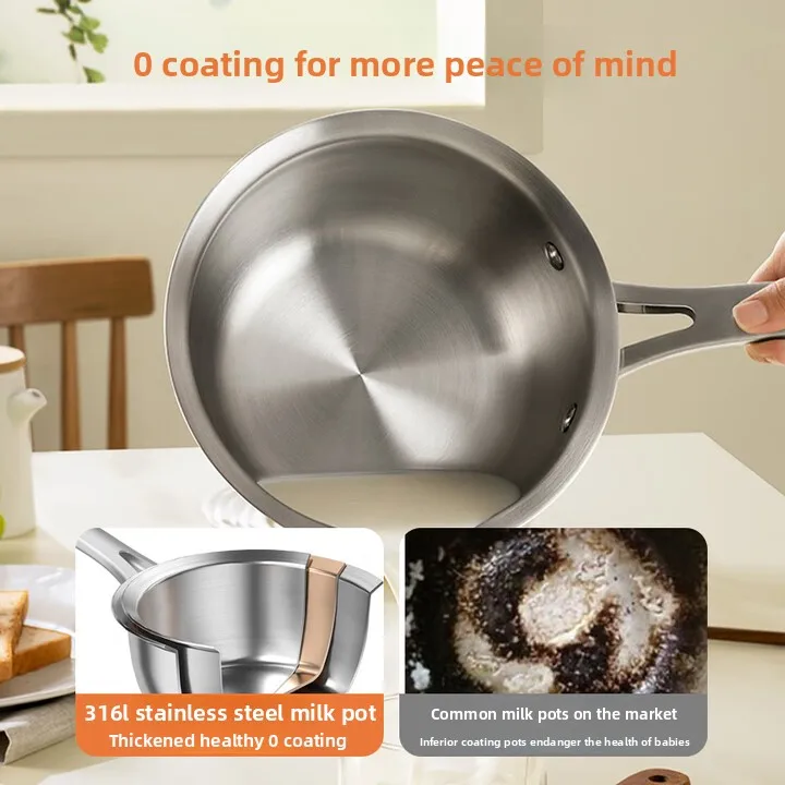 

Кастрюля для прикорма без покрытия, нержавеющая сталь 316L, детская жарка, встроенный маленький горшок для молока