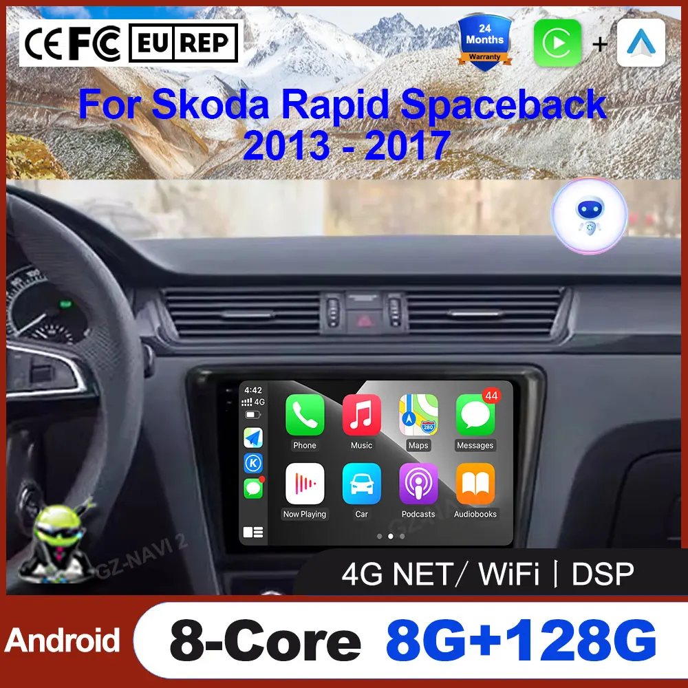 Android 16 Auto For Skoda Rapid Spaceback 2013 - 2017 Car Radio Stereo Multimedia Video Player GPS Navigation Carplay No 2 DIN