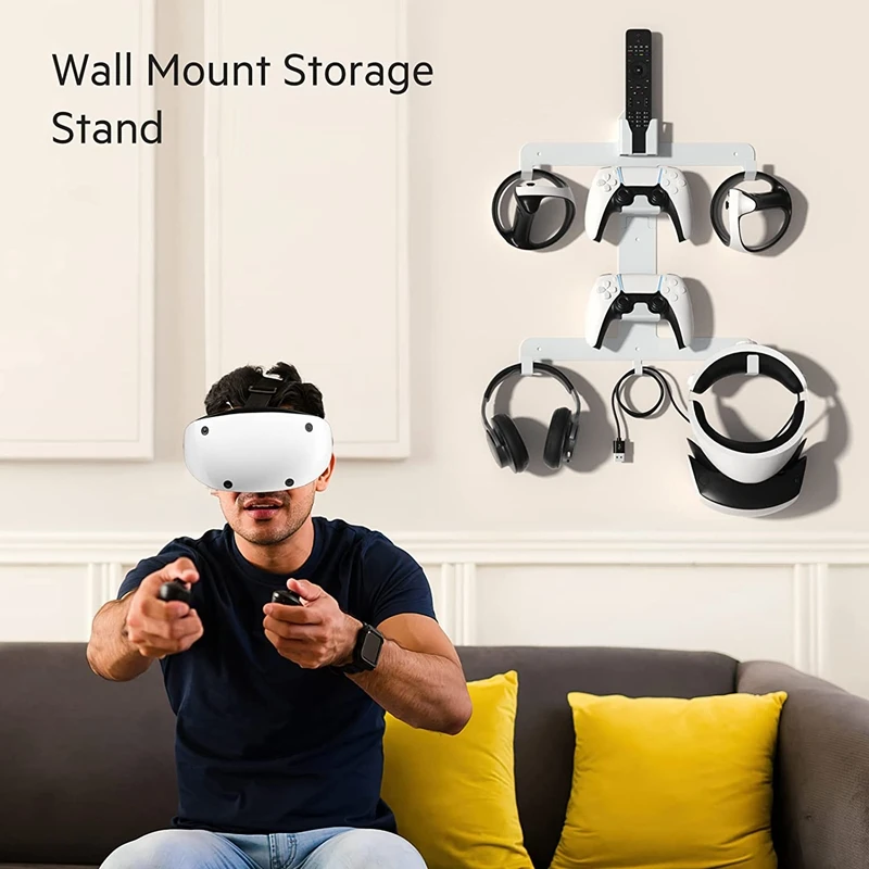 Hanging Rack VR Headset Mount Bracket With Controller Holder & Headphone Hanger For PS VR2 Headset