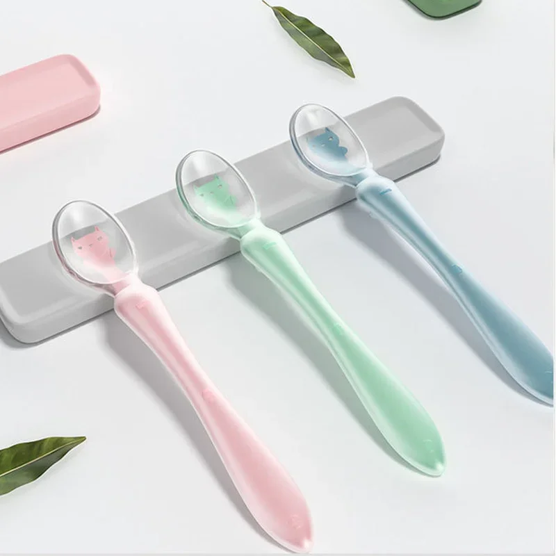 Baby Feeding Spoons Soft Silicone Training Spoon Feeder Learn To Eat Drinking Water for Toddler Child Flatware Utensils