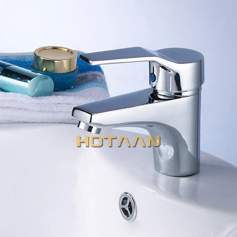 HOTAAN . Single Handle one hole Bathroom Basin Faucet  Hot and Cold Copper Vessel Sink Water Tap Mixer Chrome Finish